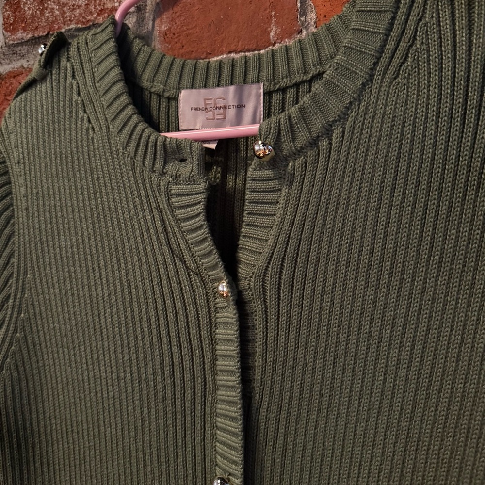 French Connection Olive Ribbed Knit sweater Dress - Picture 6 of 13